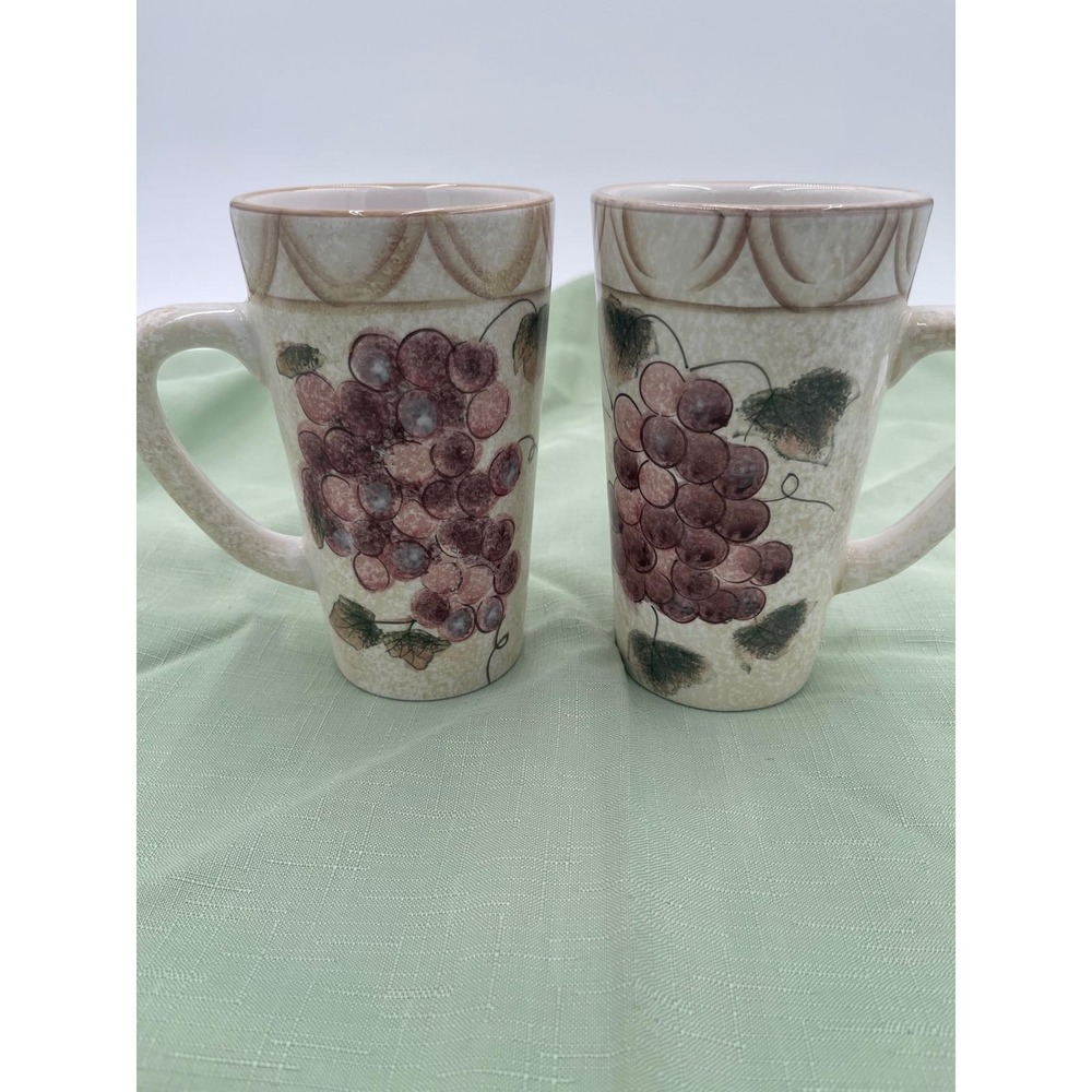 Oneida Veneto Ceramic Tall Lata Coffee Mug Set 6" Discontinued Grape Motif